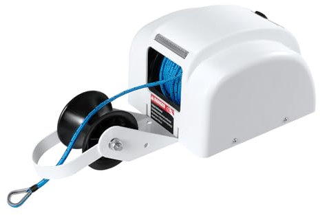 KLOOLIVE 12V 20KG Elektrische Ankerwinde Salzwasser Anker Winde mit Fernbedienung, 45lbs Seilwinde Bootszubehör, für Angelboot, Ponton, Boot,Weiß
