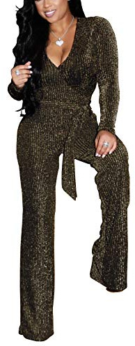 Women's Sexy Sparkly Jumpsuits Plus Size Clubwear Long Sleeve Elegant Party Rompers High Waisted Wide Leg Pants