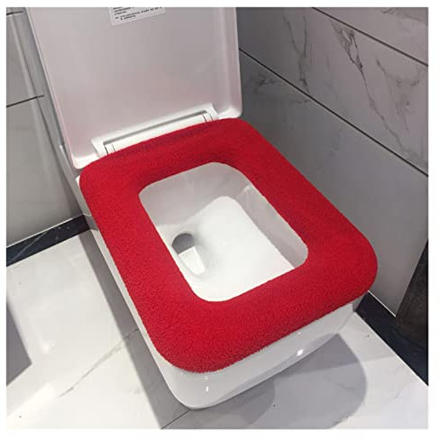 FHIASTGL WC-Sitz Badezimmer-Toilettensitzbezug, quadratisch, Winter, waschbar, wärmer, Toilettendeckel, Kissen, Deckel, Wohnkultur, Toilettensitzbezug(Red)