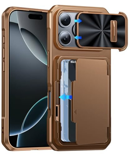 CENMASO for iPhone 16 Pro Wallet Case with Card Holder(4-5 Cards), [with RFID Blocking & Camera Cover] Stylish Silicone Shockproof Wallet Case for Women Men for iPhone 16 Pro (Desert Gold)