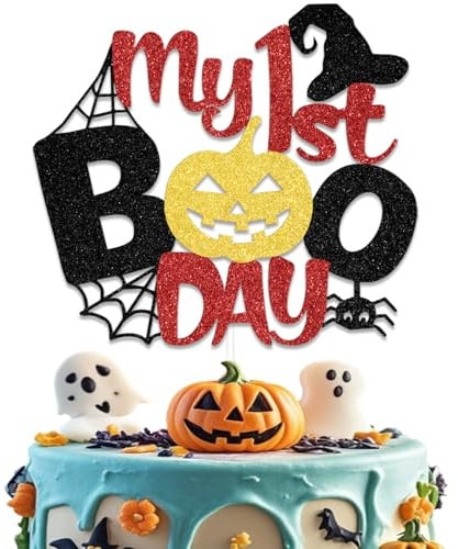 My 1st Boo Day Cake Topper, Happy Boo Day Party Kuchen Dekoration, Baby 1. Halloween Geburtstag Party Dekoration, Kürbis Them Baby Shower Welcome Sweet Baby Party Supplies Schwarz Rot Gold