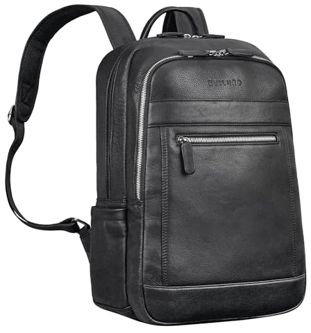STILORD Jamal Leder Laptop Rucksack 16 Zoll Damen Herren - Arbeitsrucksack Groß Vintage Backpack Echtleder Premium Rucksack für Büro Arbeit Reise Lederrucksack Farbe:schwarz