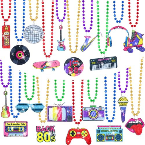 Ecally 100 collares de fiesta de los años 80, retro, neón, colorido, discoteca, gafas de sol, radios, collar de fiesta para discoteca de rock de los años 80, suministros para fiestas temáticas