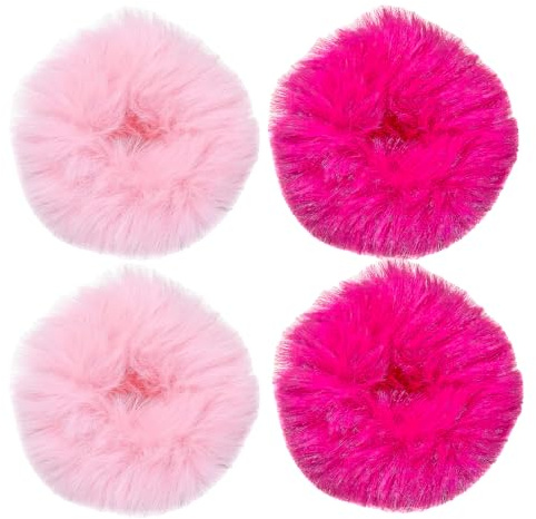 4Stück Haargummis aus Plüsch Faux Kaninchenfell,Plüsch Haargummis,Pom Pom Stirnbänder,Einfarbige Elastische Plüschs-Haarbänder,Kunstplüsch-Haarband,Haarschmuck für Mädchen und Frauen