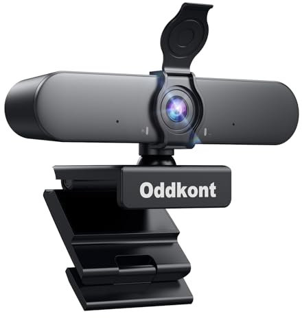 oddkont Webcam 1080P - PC Cámara Web con Micrófonos Reducción de Ruido con Cubierta de Privacidad, Vista de 92°, Corrección de Poca Luz, Plug & Play, para Streaming/Zoom/Skype