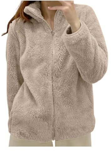 Generico Giacca da Donna Pile Donna Lunga Pile Senza Cappuccio e con Zip Giacche Giacca Teddy Donna Versione Loose Del Cappotto A Maniche Lunghe Autunno e Inverno Caldo Cappotto con Homewear