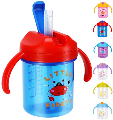 SUPPRUI Sippy Cup,280ml Baby Cup,Straw Cups with Handles,Spill-Proof Baby Sippy Cups,Water Bottles with Straw for Babies,BPA Free,Trainer Cups for 6+ Months (Blue)