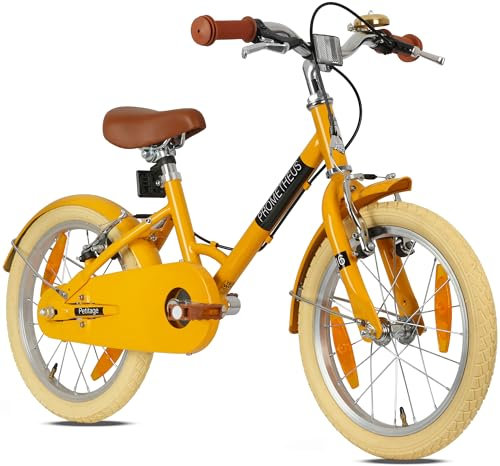 PROMETHEUS BICYCLES Retro Kinderfahrrad 16 Zoll ab 5 Jahren - Kinder Fahrrad Mädchen Jungen Fahrrad Kinder PETITAGE in Gelb