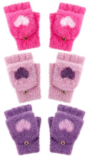 Geyoga 3 Kinder Handschuhe | Fingerlose Handschuhe mit Klappe für Kinder Mädchen Junge Halbfingerhandschuhe Warme Winterhandschuhe für Sport Ski Outdoor