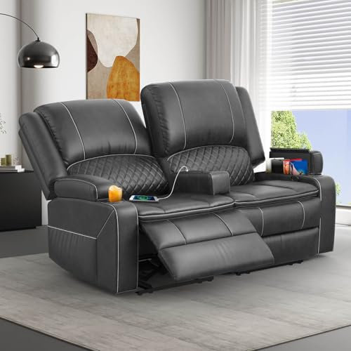 SQUEBILIFE Recliner Chair 2 Seater Sofa Set with Reclining Mechanism, Console Buit-in Cup Holders, USB Ports, Side Storage Pockets Leather Reclining Sofa