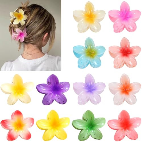 KUJAIS Fermaglio Capelli Donna Fiore - Mollette Fiori Per Capelli Mollettone Hawaiano Grande Antiscivolo Clip Artiglio Accessori Capelli per Ragazze e Donna 12 Pezzi