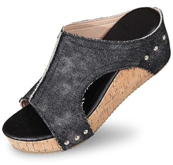 Générique Stivali lunghi neri da donna con zeppa in tessuto da donna alla moda da spiaggia antiscivolo da giardino in legno, Le Noir, 41 EU