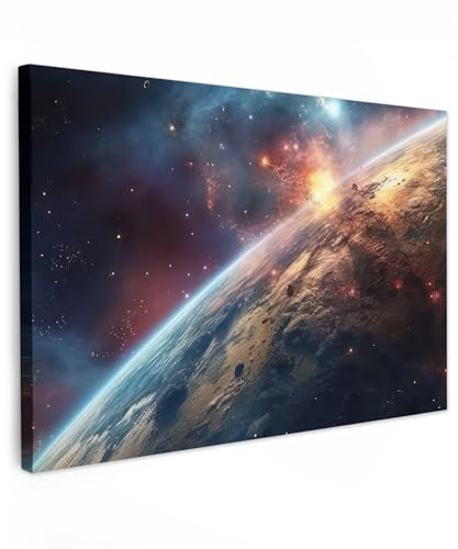 MuchoWow© Leinwandbild Groß XXL Dekoration Wohnzimmer Bilder Pictures Wall | 120x80 cm - Decoration Living Room Wohnungs Deko Moderne Bild Universum - Sterne - Weltraum - Planet