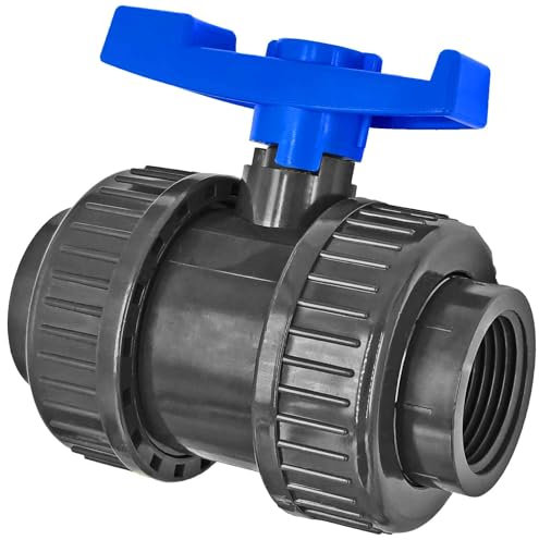 MegaHaustechnik Kugelhahn mit Überwurfmuttern aus Kunststoff PVC 2 Zoll IG x IG DN50 2 fach Innengewinde Druck PN16 Bar Trinkwasser geeignet Anschluß Verschraubung Bewässerung Absperr Ventil Hahn