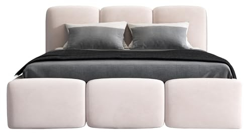A&J MöbelLand Polsterbett 180x200 mit Bettkasten und Lattenrost – Star-OM, Bett mit Stauraum in Beige ohne Matratze