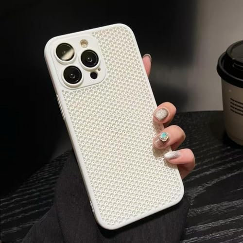 QGGNMGT Luxury Breathable Heat Dissipation Hollow Mesh Case for Iphone 16 15 14plus 12 11 16 Pro Max Matte Hard Pc Lens Protection Cover(For 16/white)