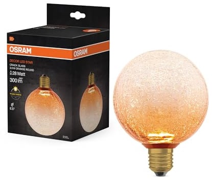 Osram DECOR FLAT LED Glaslampe Crackle, Rund Ø125mm, Orange, E27, 3,5W, 300lm, 2700K, warmweiß, IP20, Vintage-Look