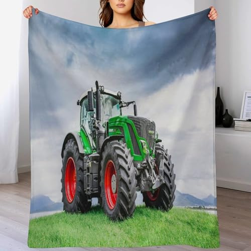 LCWWW Traktor Flannel Decke, Digitaldruck Kuscheldecke, Weich Wohndecke, Sofadecke Decken Für Kinder Jungen Erwachsene 130×150cm