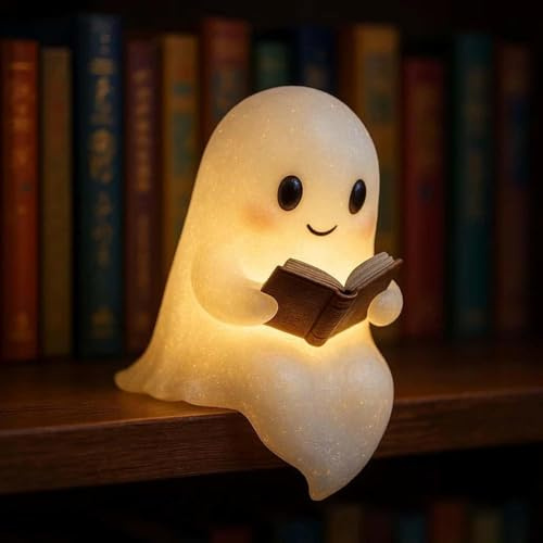 Generisch Niedliche Geister-Leselampe, Ghost Reading Book Lamp, Halloween Deko Led Geist Lampe, 3D-LED-Geister Statue Nachtlicht, Halloween Niedliche Ghost für Leser und Buchliebhaber (22cm)