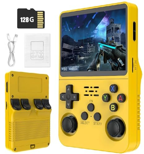 Retro Portable Game Console R36S-avec Système Linux Open Source, 21 000 Jeux Classiques, Écran IPS De 3,5 Po, 64 Go/128 Go, Mini Console De Jeu Portable-Yellow||128GB