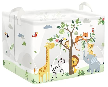 HUUMONSS Groß Wäschekorb Wasserdicht Aufbewahrungskorb für Kinder, 36L | Aufbewahrungsbox mit Stoff, Kleidung Spielzeug Buch, Junge Mädchen Kinderzimmer Schlafzimmer Badezimmer Waschküche, Waldtiere