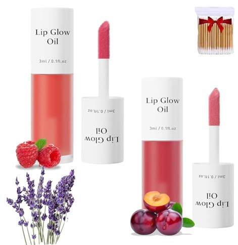 2Pcs Clovey Korean Lip Oil Stain,Clovey Tinted Lip Glow Oil,24-Hour Hydration & Plumping Effect,Waterproof,No Peel Off,Smooth Glide Application (01+02, SIZE)