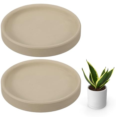 QUARKZMAN 2 Sottovasi Rotondi In Ceramica Da 4 Pollici Per Vasi, Sottovasi Resistenti Per Piante Da Interno E Esterno, Marrone