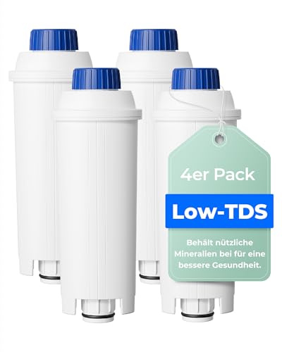 Waterdrop Low-TDS Filterkartuschen, Ersatz für De'Longhi® DLSC002, 4 Pack | Reduziert den TDS-Wert. Das Resultierende Niedrig-TDS-Wasser Extrahiert den Kaffee Sanft für Ausgewogene Vollmundigkeit