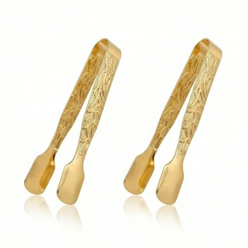 KGCGJVB 2Pcs Charcoal Tongs Small Metal Fire Tong Rake Gold Little Firewood Holder for Picking Up Briquettes Tablets Disk Burner Censer Accessories