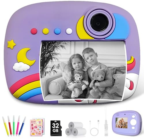 UTOPYANG Kids Camera Instant Print, 2.4'' IPS Screen Digital Camera for Kids with 32GB Card, 1080P HD Video, 3 Rolls Print Paper, 2 Stickers, Instant Print Camera Toys Gifts for Boys & Girls Age 3-12