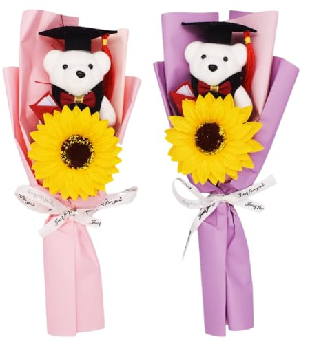 SYTTNUM 2pcs Bouquet Di Bambole Bear,Orsetti di laurea di peluche Bouquet, Peluche Mini Orso Decorazione Di Laurea Decorativo
