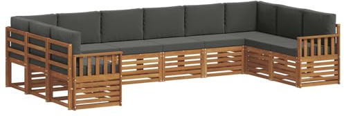 vidaXL Sofagarnituren 10 pcs Natur und Anthrazit Massivholz Akazie, Moderner Garten-Sofa-Sectional, Robustes Lounge-Set, perfekte Möbel für Deine Terrassen-Entspannung