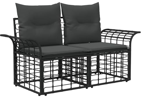 vidaXL Outdoor-Lounge 2 pcs Schwarz und Dunkelgrau Poly-Rattan, Rustikales Outdoor-Sofa, wetterfestes Sitzmöbel, Bequeme Gartenbank, modulares Loveseat, lässige Balkonmöbel