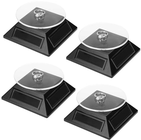 Jwthee Plateau tournant solaire, 4 pièces, support rotatif à 360 °, présentoir à énergie solaire, plateau tournant, présentoir solaire, plate-forme rotative automatique pour bijoux (Noire)