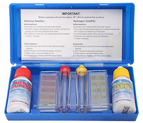 Tamar - Testkit Chlor und pH-Wert, Messgerät für Chlor und pH-Wert des Poolwassers, Tropfen.