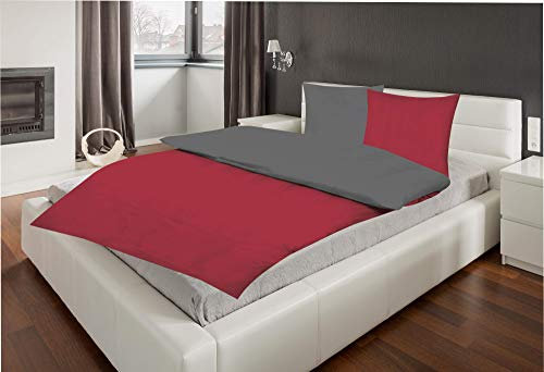 MB Warenhandel24 Bettwäsche Doppelpack 4-Teilige Hochwertige Renforcé aus 100% Baumwolle Uni Wende Anthrazit/Rot 2X 135x200 Bettbezug + 2X 80x80 Kissenbezug