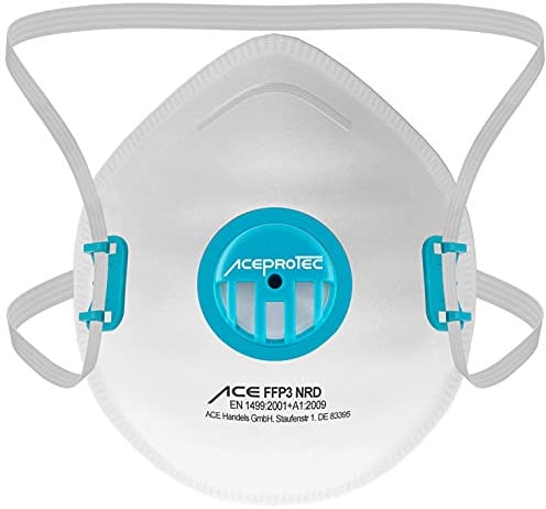 ACE 5 Stück ProTec FFP3-Masken - Staubschutz-Maske mit Ventil - EN 149 - Einweg-Staubmaske gegen Asbest & Schimmel