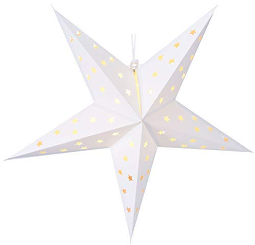 Papierstern weiß 60 cm - 10 LED/Timer - Weihnachtsstern zum hängen Leuchtstern