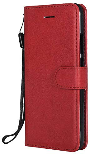 DENDICO Coque pour Huawei P20 Lite, PU en Cuir Coque Portefeuille Étui Housse, Design Classique TPU Coque pour Huawei P20 Lite - Rouge
