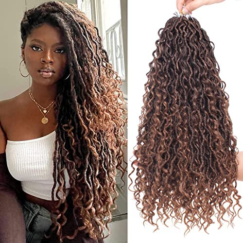 Xtrend 18 pouces 8 paquets Boho Faux Locs Crochet cheveux pré-bouclés Messy River Bohemian cheveux ondulés Crochet Braids au milieu et à la fin 14Strands/pack T30#
