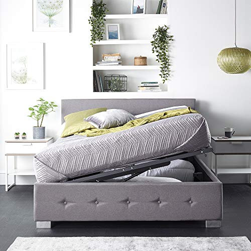 Aspire Beds Upholstered Side Opening Storage Ottoman Bed in Steel Plush Velvet, Grey Linen or Silver Crushed Velvet Fabrics - Linen (King Size 5ft 150 * 200)