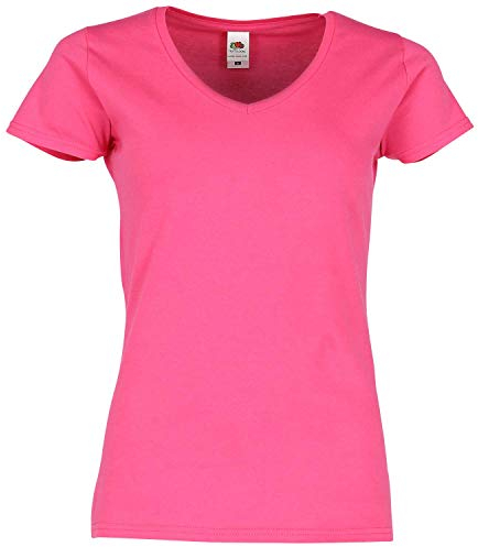 Fruit of the Loom Ladies Iconic 150 V-Neck T-Shirt, Größe:M, Farbe:Fuchsia