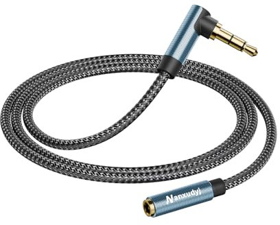 Nanxudyj 3.5mm Headphone Extension Cable Right Angle 1M, 3.5mm Male to Female Stereo Audio Extension Cable/90 Degree Right Angle Aux Cable for iPhone, iPad, Smartphones, Tablets, Media Players