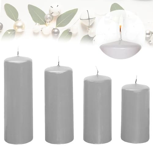 Candelo 4er Set Stumpenkerzen Weihnachten Ambiente Kerzen - Grau - 12/14/16/18cm - Advent Kerze Weihnachtsdekoration - Weihnachtskerzen Adventskranz