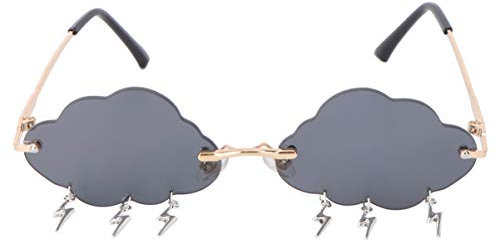 VALICLUD Wolke Randlose Vintage Lustige Unregelmäßige Disco Brille Blitz Quaste für Frauen Männer Getönte Brille Grau