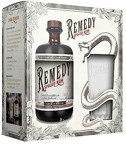 Remedy Spiced Rum + Markenglas I Gold Meiningers International Spirits Award & Gold London Spirits Awards I Feine Noten von Vanille, Orangenschale & Zimt I 41,5 % I 0,7l
