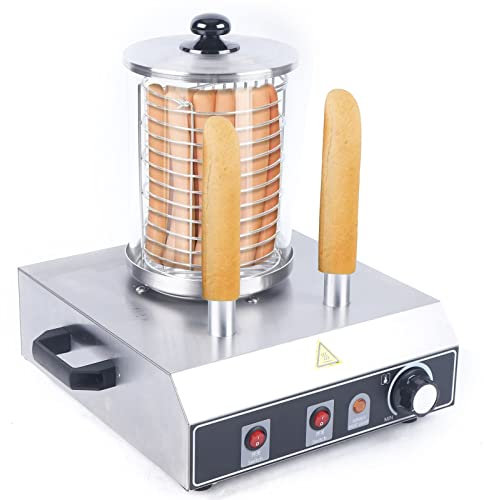 Hot Dog Maker, Réchauffeur de hot-dog, Machine à Hot Dog Professionnelle, Appareil Hot Dog, Cage en acier inoxydable, 350 W/422 W. (Machine à hot dog + 2 tiges chauffantes)
