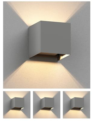 ledscom.de 4 Stück Wandleuchte CUBEL für außen, grau, IP65, Up & Downlight, quadratisch + LED Lampe 501lm, warmweiß