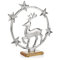 com-four® Premium Deko-Aufsteller - Skulptur-Statue aus vernickeltem Aluminium auf Sockel aus Mangoholz - Deko-Figur zum Hinstellen - tolle Raumdeko (silberfarben - Rentier + Sterne)