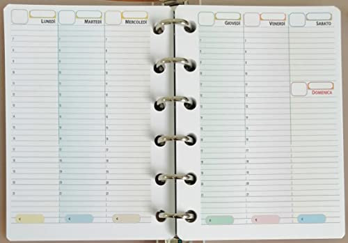 Ersatz-Pocket-Format 8 x 12 cm. mit 6 Löchern für Organizer mit 6 Ringen - Wochenkalender ohne Datum, 52 Blatt, Fsc-Papier 120 Gsm
